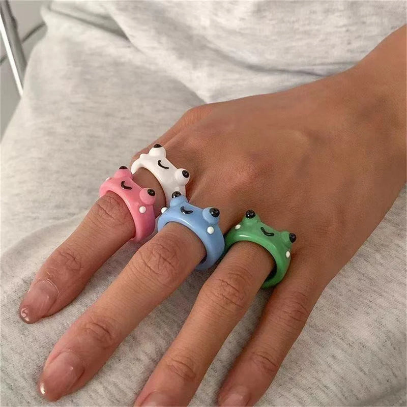 Mode Schöne Bunte Bären Frösche Harz Damenring Mädchen Niedlicher Lustiger Tierfingerschmuck Partygeschenk Gemischter Stil