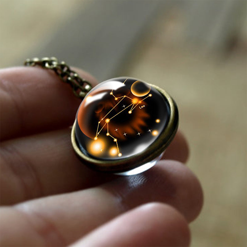 Glas 12 Sterne Zodiac Protection Halskette