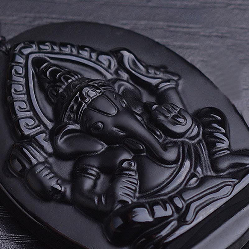 Chavri tibetischer Obsidian Ganesh Ganpati Elefant Reichtum Amulett Halskette