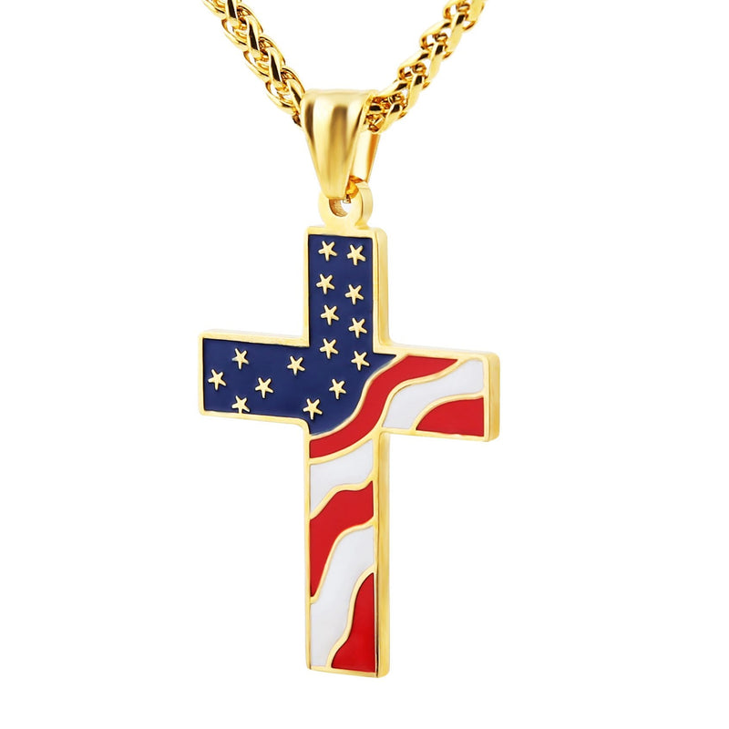 Amerikanische Flaggekreuz Religiöser Schmuck Anhänger Halskette