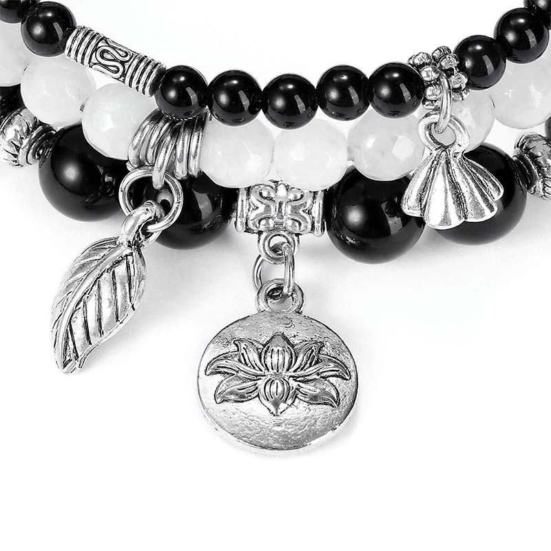 Chavri 3PCS natürliches Quarzkristall-Perlen-Heilenergie-Lotus-Armband