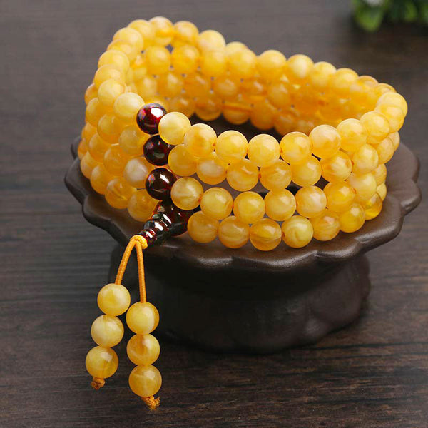 108 Perlen Naturbernstein Roter Achat Balance Armband Mala