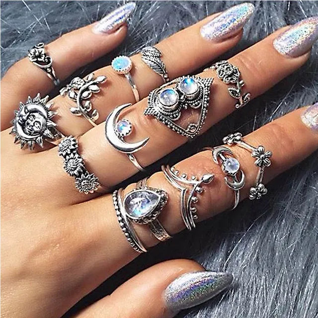 Bohemian Mond Ring Set für Frauen - 11-teiliges Set