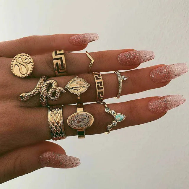 Bohemian Mond Ring Set für Frauen - 11-teiliges Set