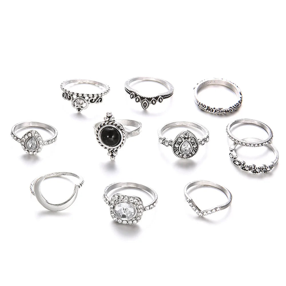 Bohemian Mond Ring Set für Frauen - 11-teiliges Set