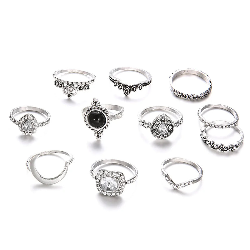 Bohemian Mond Ring Set für Frauen - 11-teiliges Set