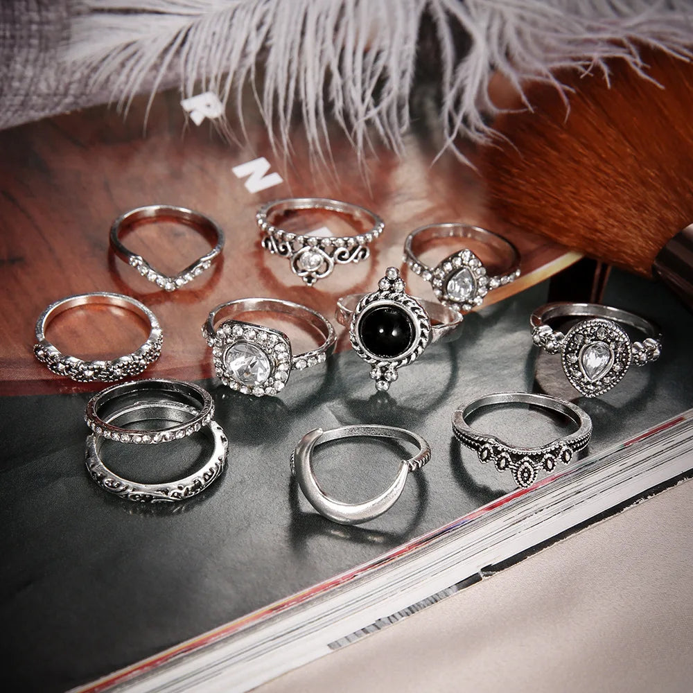Bohemian Mond Ring Set für Frauen - 11-teiliges Set