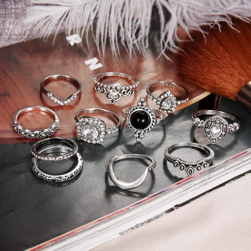 Bohemian Mond Ring Set für Frauen - 11-teiliges Set