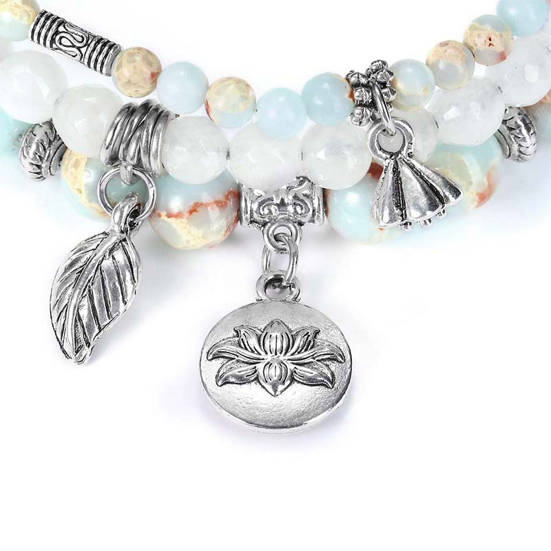 Chavri 3PCS natürliches Quarzkristall-Perlen-Heilenergie-Lotus-Armband