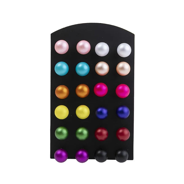 Klassisches Set mit 12 Paaren bunter Perlenohrringe für Frauen