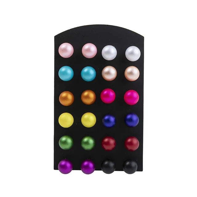 Klassisches Set mit 12 Paaren bunter Perlenohrringe für Frauen