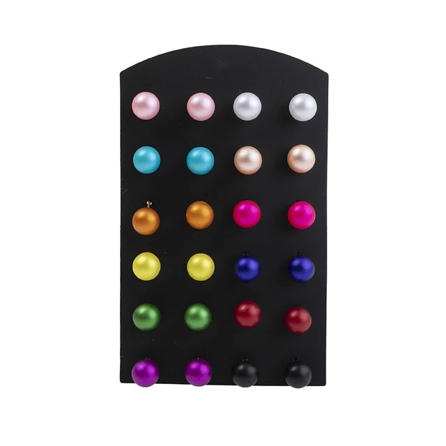 Klassisches Set mit 12 Paaren bunter Perlenohrringe für Frauen