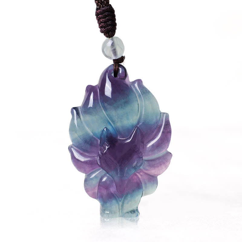 Chavri Natürliche Fluorit-Goldglanz-Obsidian-Fuchs-Anhänger-Schutzhalskette