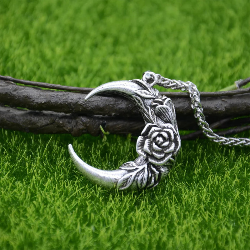 Halbmond Mit Rosenanhänger Retro Halskette