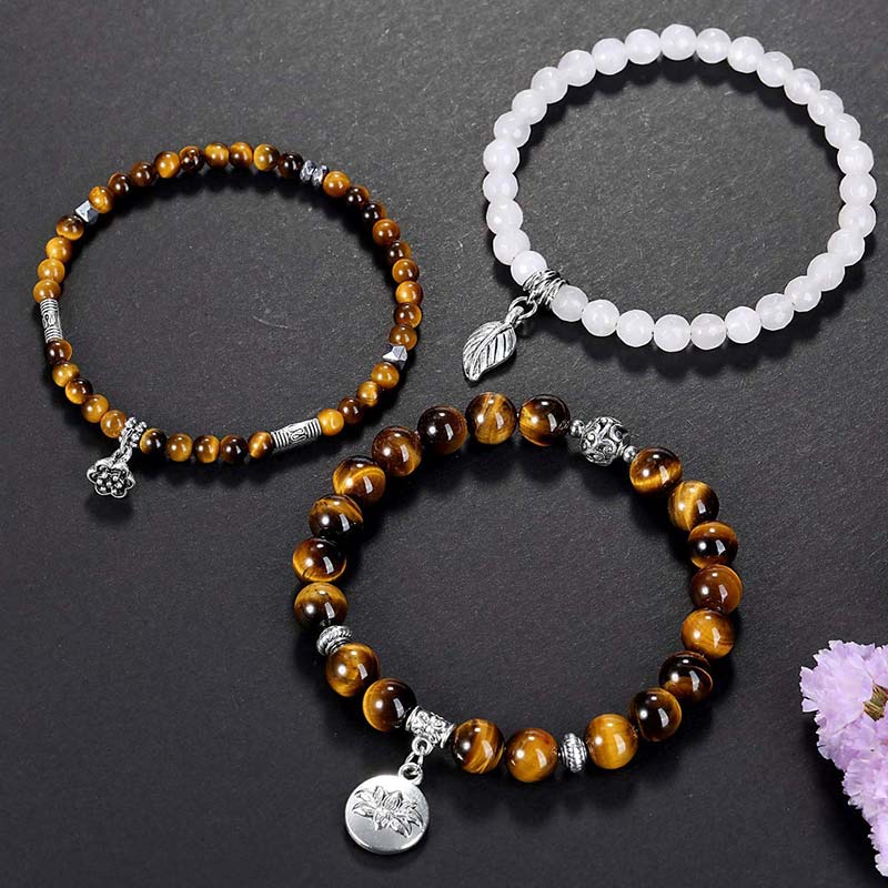 Chavri 3PCS natürliches Quarzkristall-Perlen-Heilenergie-Lotus-Armband