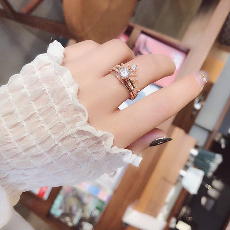 Mode Zwei In Einem Mit Mikro Eingelegten Zirkonkronring