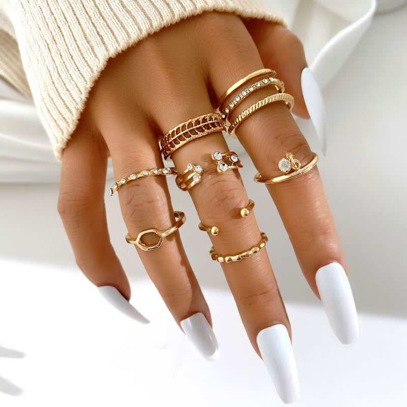 10Pcs Frauen Bohemian Geometrischer Ring -Set