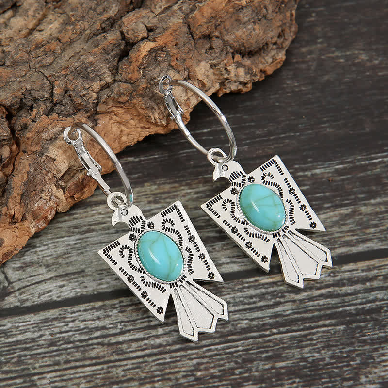 Geschnitzte Vintage Eagle Türkisfarbene Ohrringe