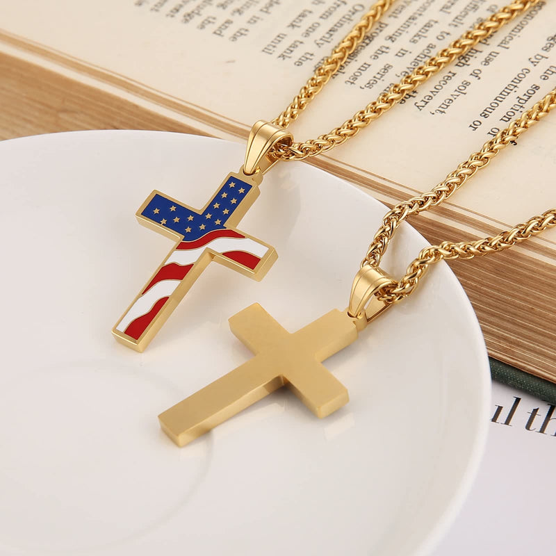 Amerikanische Flaggekreuz Religiöser Schmuck Anhänger Halskette