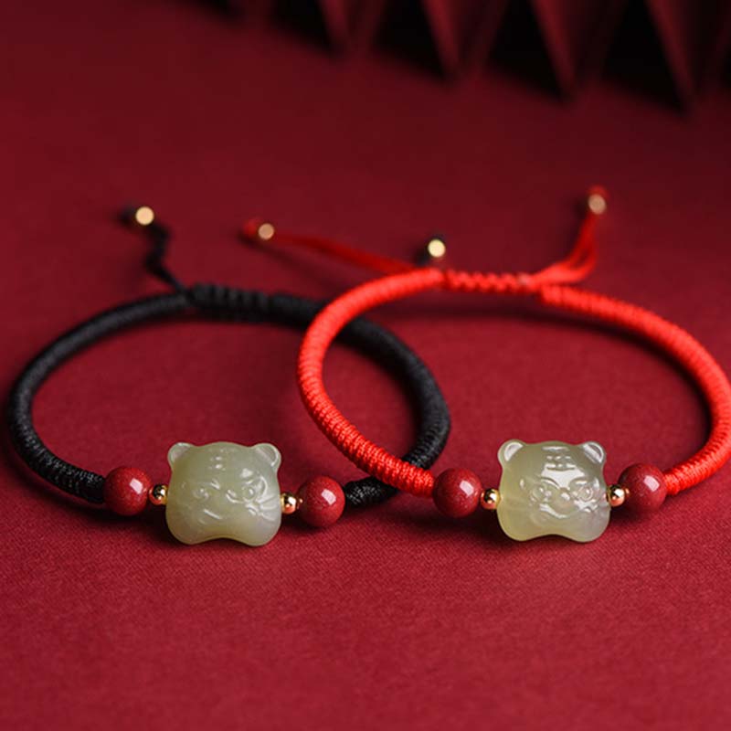 Chavri Jade Cinnabar Lucky Tiger String Armband