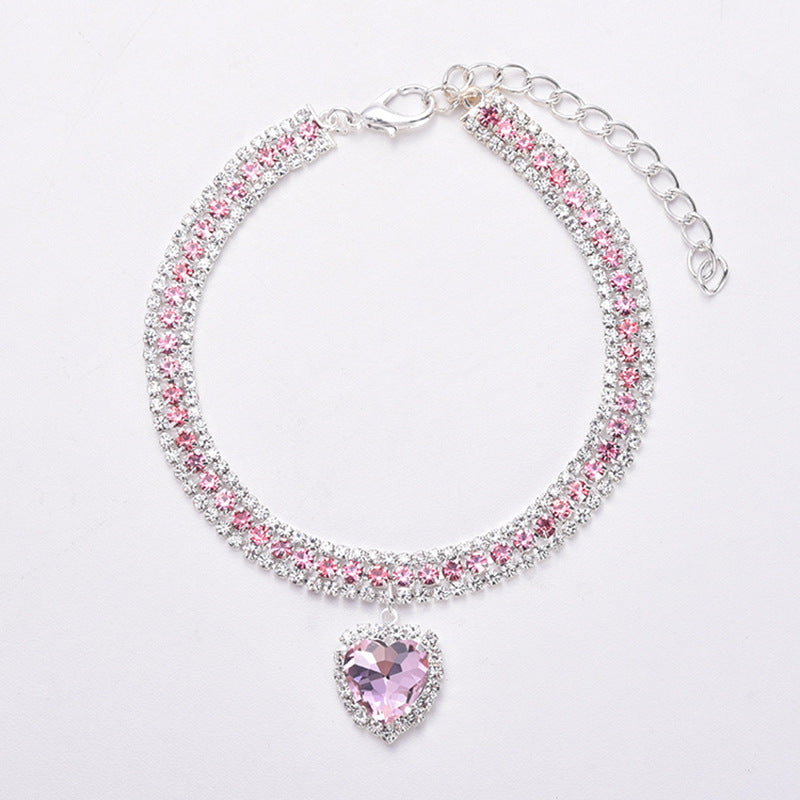 Luxuskatze | Luxus Kristall Katze Halsband Herz Edelstein Anhänger Reflektierend