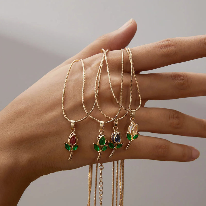 Mode Bunte Zirkon -Tulpe -Halskette