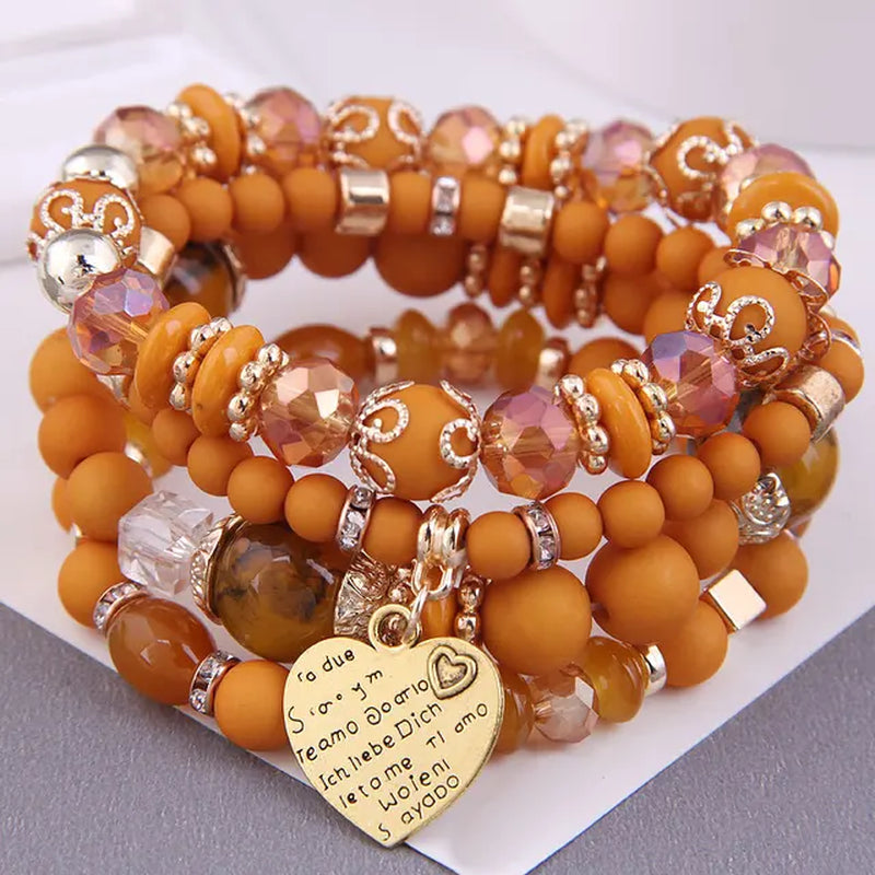 Neues 4-teiliges/Set Bohemian Love Anhänger Kristall Perlen Armband Retro Ethnicbracelet Personalisierte Damenmode Armband Schmuck