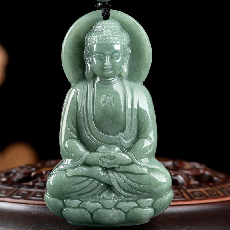 Chavri Amitabha Buddha Jade Amulett Halskette mit Mitgefühl