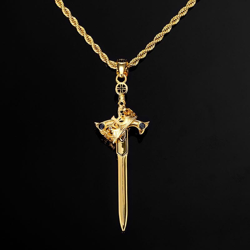 Frei Heute Gefrorene Zwei Tonschwert Kronen Halskette