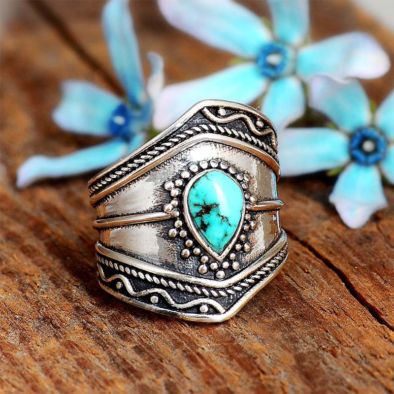 Boho -Stil Wassertropfen Türkiser Reki -Ring