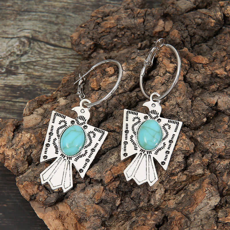 Geschnitzte Vintage Eagle Türkisfarbene Ohrringe