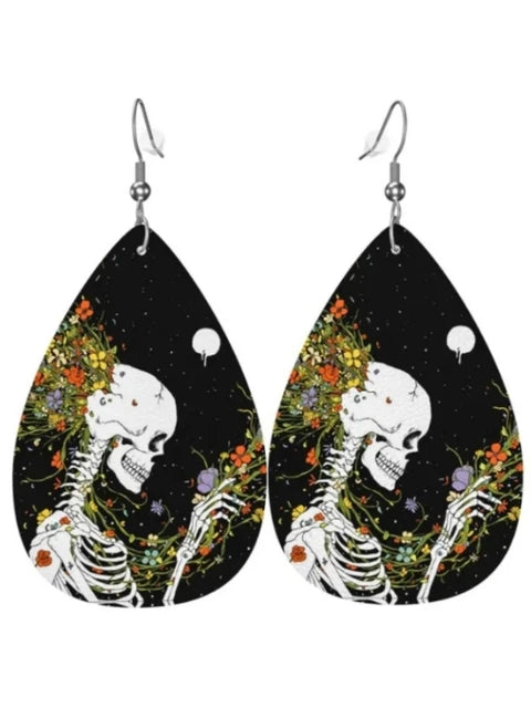 Bohemian Style PU Leather Skull Print Drop Earrings für Männer und Frauen