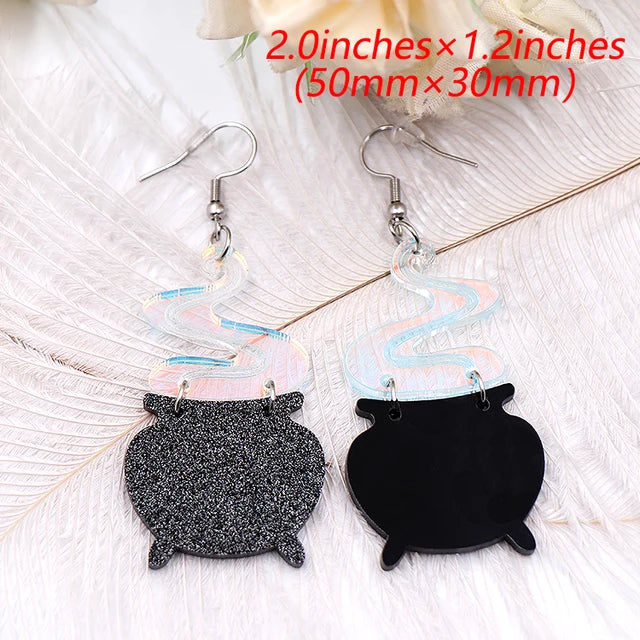 Neuheit: Hexenkessel-Ohrringe mit irisierendem Halloween-Design für Damen