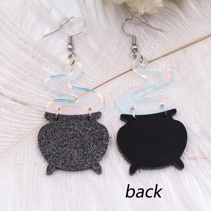 Neuheit: Hexenkessel-Ohrringe mit irisierendem Halloween-Design für Damen