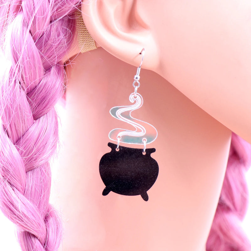 Neuheit: Hexenkessel-Ohrringe mit irisierendem Halloween-Design für Damen