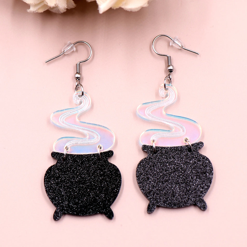 Neuheit: Hexenkessel-Ohrringe mit irisierendem Halloween-Design für Damen