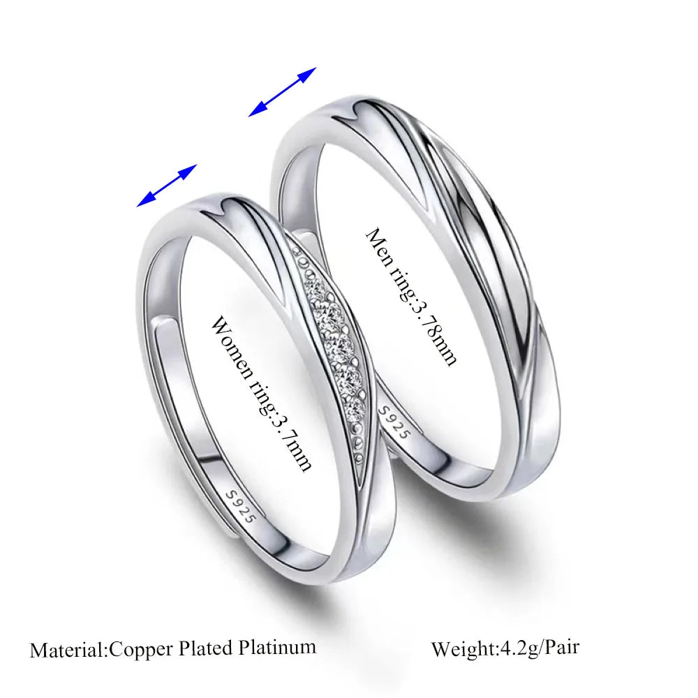 Platinringe für Paare | Platin-Fingerring | Kostenloser Versand - 1 Paar Kristall