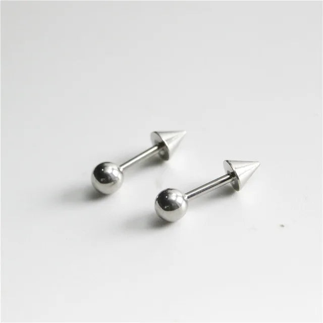 Titanium Steel Screw Back Pierced Stud Earrings - Punk Gothic Body Piercing Jewelry