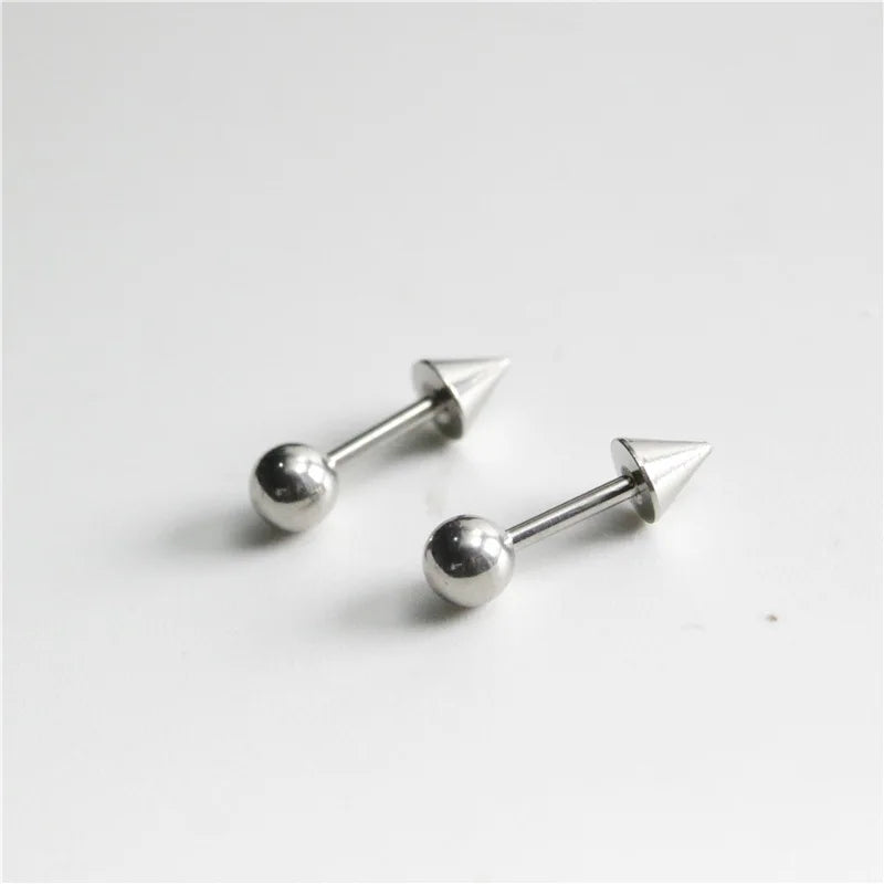 Titanium Steel Screw Back Pierced Stud Earrings - Punk Gothic Body Piercing Jewelry