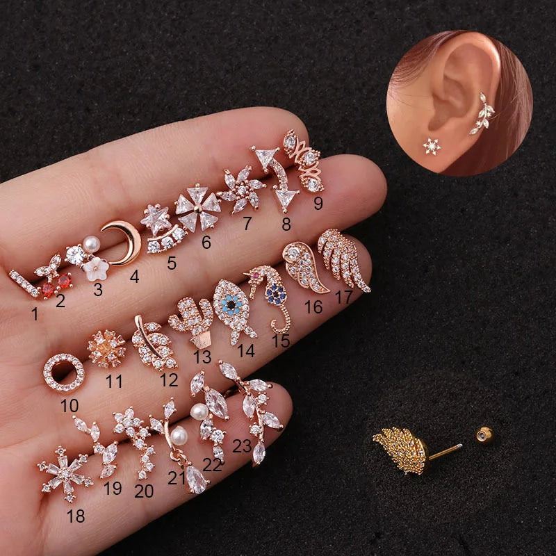 Edelstahl Zirkon Piercing Ohrstecker für Frauen - Geschenk für Mädchen