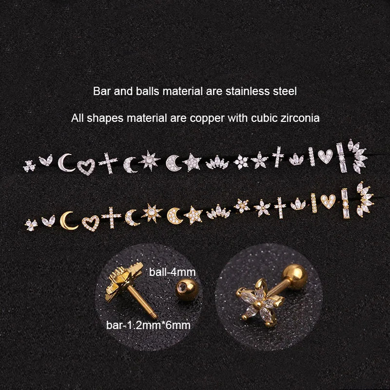 Edelstahl Zirkon Piercing Ohrstecker für Frauen - Geschenk für Mädchen