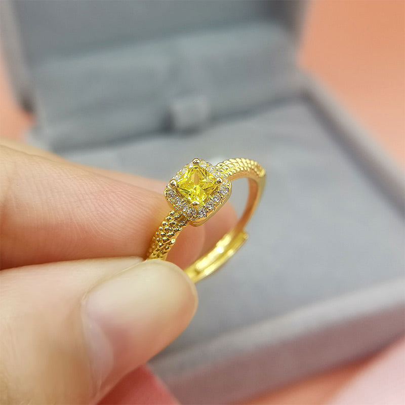 Kostenlos Heute Mondhelld Golden Kuss Kleiner Zuckerwürfel Citrin 18K Gold Plattiert Ring