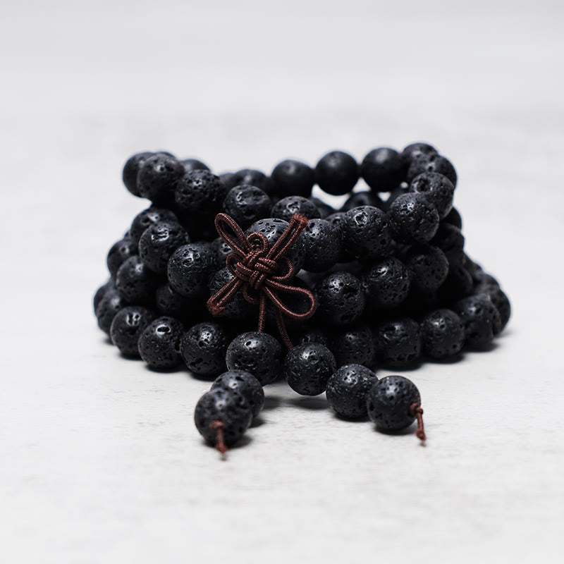 Chavri 108 natürliche Lavagesteinsperlen Gebets-Mala-Armband-Halskette