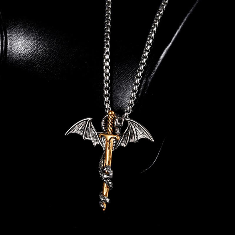 Klassische Vintage Warrior Dragon Schwert Halskette