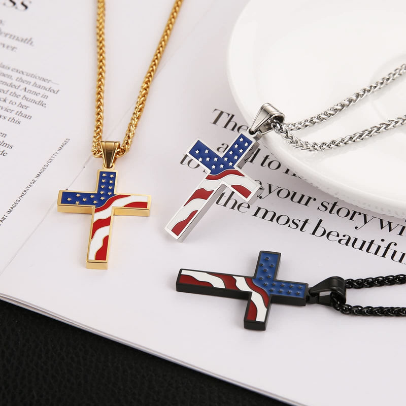 Amerikanische Flaggekreuz Religiöser Schmuck Anhänger Halskette