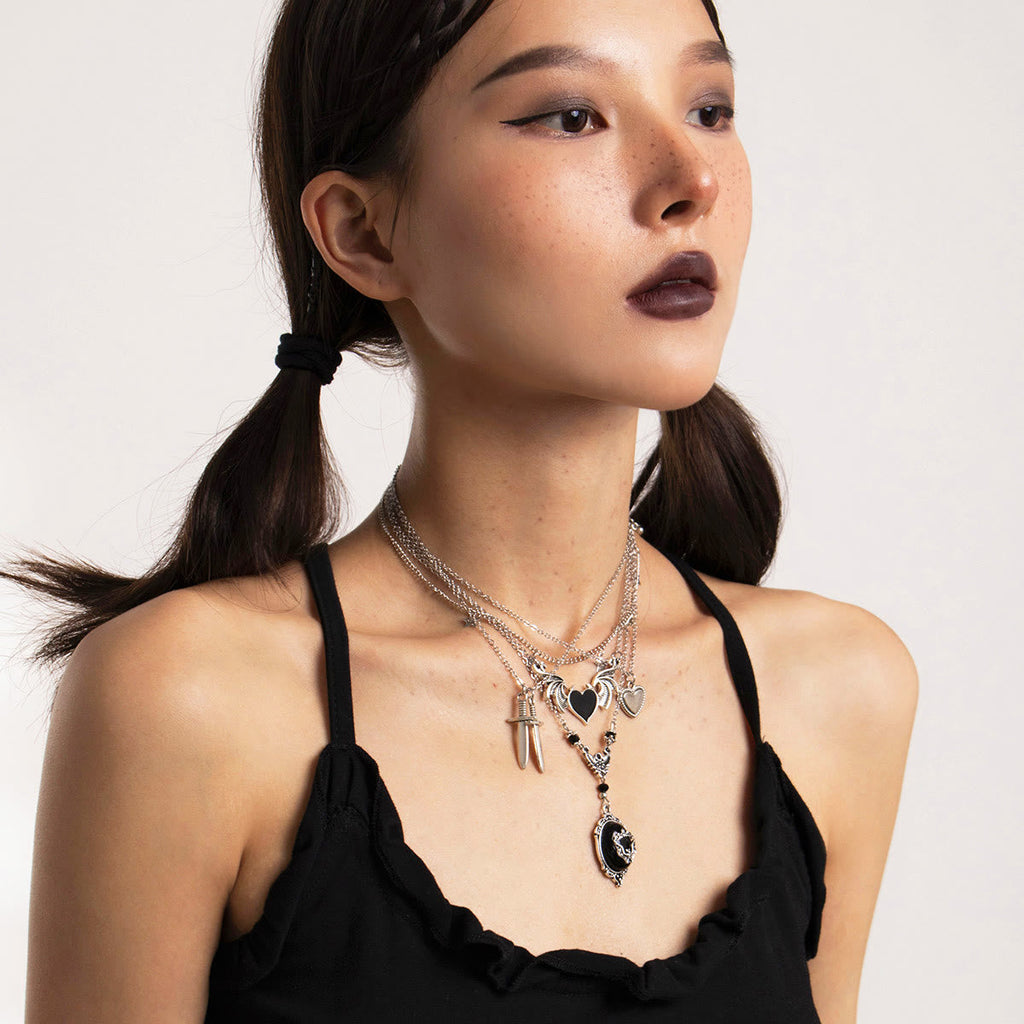 Dark Punk Love Wings Pendentin Halloween Halskette