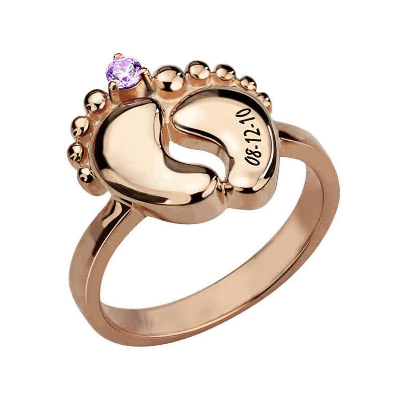 Kreative Babyfüße Gravierte Geburtssteine Ring