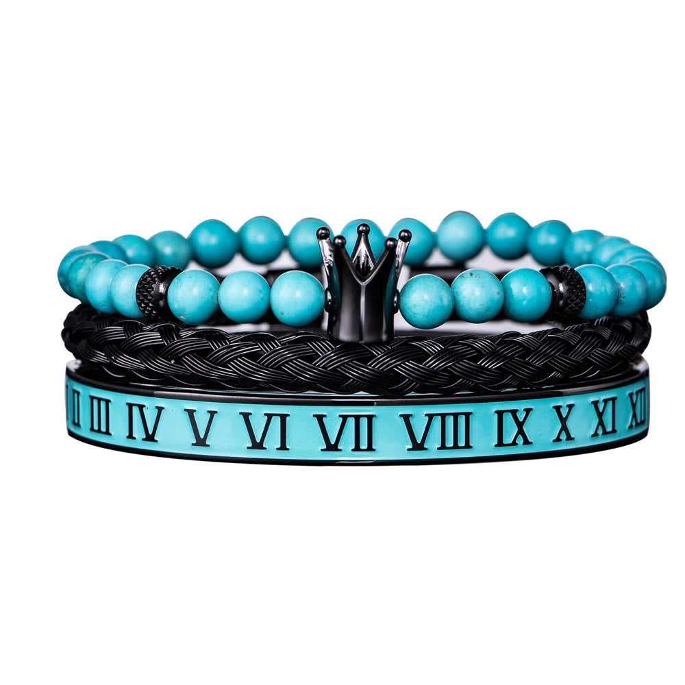 Blauperlen Römische Ziffern Kronenarmband