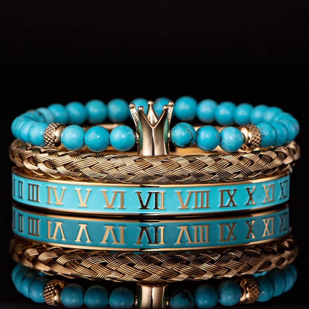 Blauperlen Römische Ziffern Kronenarmband