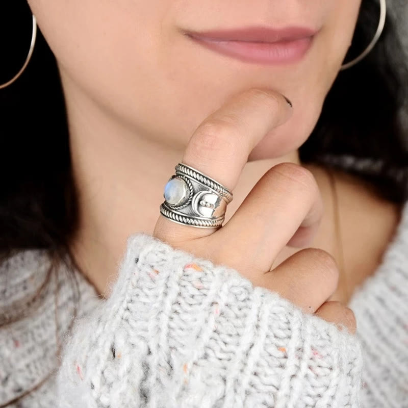 Boho Mondmondstein Ring Sterling Silber